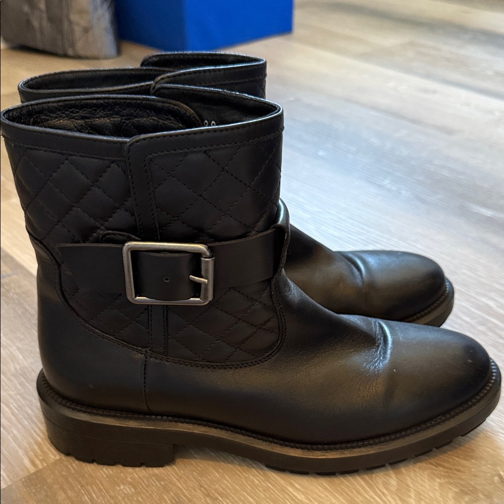 Aquatalia Black Quilted Leather Moto Boots